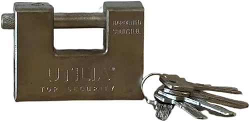 LUCCHETTO UTILIA ANTISCASSO CORAZZATO ACCIAIO DA 94MM 5 CHIAVI PUNZONATE - Honorern