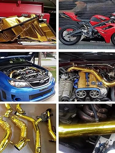 Nastro adesivo riflettente per protezione termica, nastro termico per scarico, 1 rotolo di nastro adesivo riflettente per scudo termico in alluminio dorato per auto (10 m x 5 cm) - Honorern