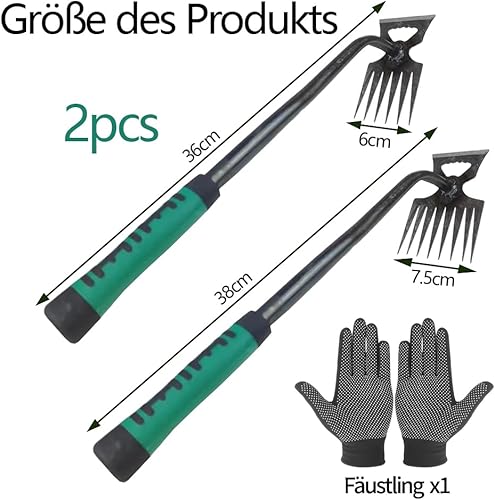 2 Pezzi Sarchiatore Manuale con Manico,Earchiatore per Erbacce Professionale,Attrezzi per Diserbo,Estirpatore Erbacce orto,Diserbatrice Manuale,Estirpatore Erbacce Manuale (2 Grandi) - Honorern