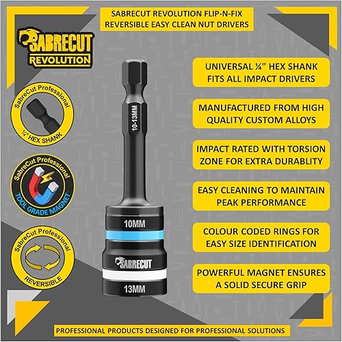 SabreCut SCDINK1 - 3 bussole magnetiche reversibili 2 in 1, facili da pulire, con testa esagonale, per trapani e avvitatori a percussione - Honorern