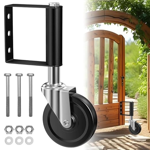 Ruote a Molla, Rotella per Cancello 10.2 cm, Rotelle per Cancello con Freno, Ruote a Molla per Cancelli, 360° Ruote Molla, per Cancelli da Giardino, Cancelli a Battente, Nero - Honorern