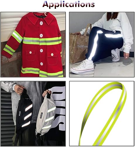 Nastro riflettente ad alta visibilità 2,54 cm x 15 m nylon argento fettuccia di sicurezza fluorescente per di rifiniture di sicurezza su gilet giacca borsa scarpe verde (RRG150) - Honorern