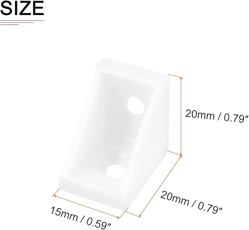 Staffe angolari in Plastica - 100 Pezzi - 20x20x15mm (LxWxH)-Adatto Per La Riparazione di Mobili- - Tutore ad angolo Retto a Forma di L a 2 Fori - Bianco - Honorern