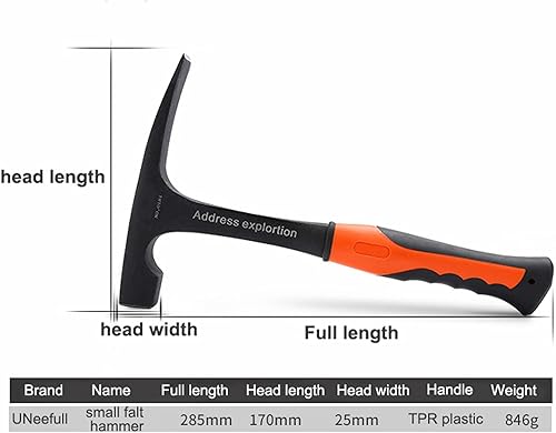 Martello Geologico Professionale, Martello da Esplorazione Piccone da Roccia A Testa Piatta In Acciaio Ad Alto Tenore di Carbonio, per L'Esplorazione Mineraria di Geologia All'Aperto - Honorern