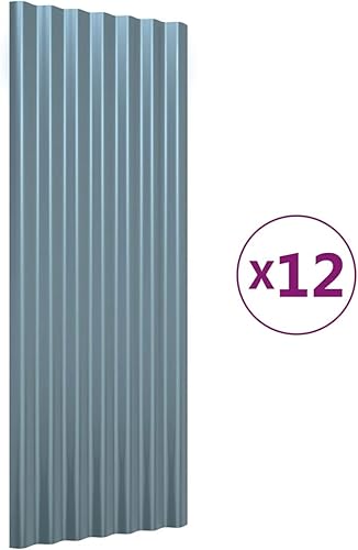 Kavolet 12 x Lamiere trapezoidali per tetti in metallo, copertura in lamiera d'acciaio, pannelli sagomati per la sostituzione su tettoia per serra, acciaio zincato grigio, 100 x 36 cm - Honorern
