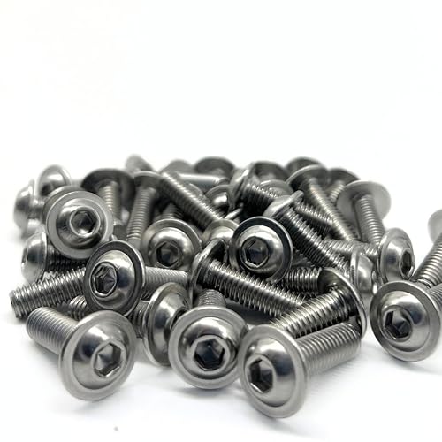 Viti a testa bombata M5 x 80 (10 pezzi) con flangia e esagono incassato ISO 7380-2 a testa piatta con flangia/cintura in acciaio inox V2A A2 (10, M5 x 80) - Honorern