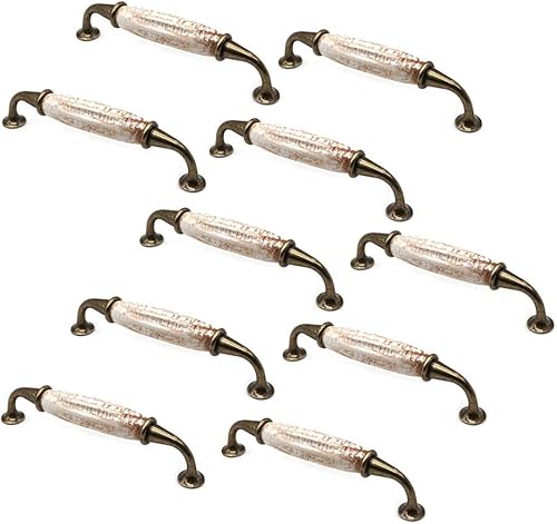 NUZAMAS - Set di 10 maniglie vintage in ceramica per ante di armadietti, cassetti, in lega di zinco, lunghezza 148 mm, manopole per armadio da cucina e guardaroba, da centro a centro 128 mm - Honorern