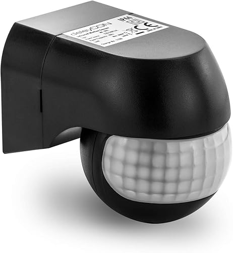deleyCON 1x Infrarossi Rilevatore di Movimento per Prese Interne Controllo della Luce 120° Area di Lavoro Portata 9m Sensore di luce Integrato Sensibilità Regolabile Nero - Honorern