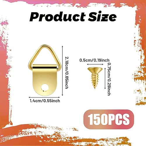 150 Pezzi Ganci per Quadri, Ganci Cornici Quadri con 150 Pezzi Viti, Triangolo Anello Gancio da Parete, per Cornici, Specchi, Opere D'Arte per Appendere Foto di Family Office (Dorato) - Honorern