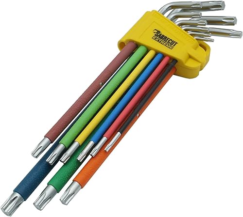 9 pezzi SabreCut SCTX009S Set di chiavi Torx extra lunghe con impugnatura morbida con codifica a colori - Taglie T10-T50 - Honorern