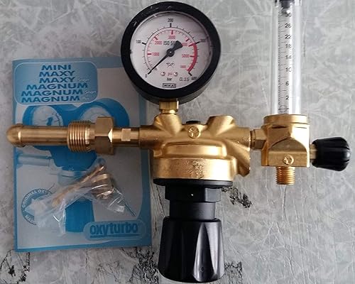RIDUTTORE DI PRESSIONE OXYTURBO ARGON CON FLUSSOMETRO F246400D98 BOMBOLE 300 BAR SALDATRICI MIG MAG TIG USCITA 3.5 BAR - Honorern