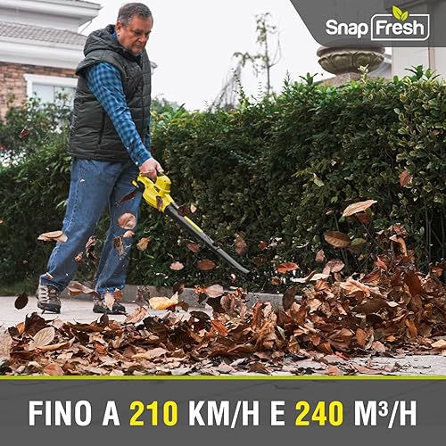 SnapFresh Soffiatore a Batteria 20V Soffiatore Elettrico Parkside Soffiatore per Foglie con Batteria e Caricabatterie 210 km/h 240m³/h / 2 Modalità /1,2kg per Foglie/Prato/Auto/Polvere (Giallo) - Honorern