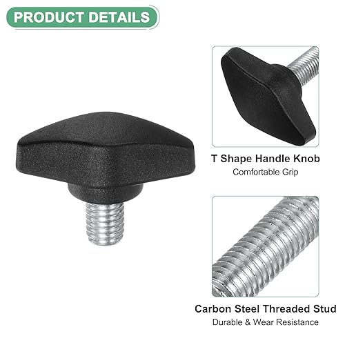 4-Pezzi Viti a Testa Zigrinata, M8x12mm Manopole a T, Manopola di Serraggio in Plastica per Lavorazione del Legno/Macchinari/Attrezzature, Vite di Serraggio [Nero] - Honorern