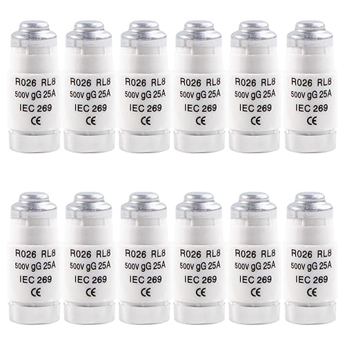 12 Pezzi Fusibili Ceramica Spirale R026 D02 25A gG Diazed Fuse Links 500VAC Inserto Fusibile Ceramica Fuseper Cavi e Protezione Linea - Honorern
