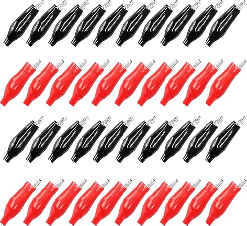 Morsetti a coccodrillo in rame, 44 mm, rosso, 10 nero, 10 morsetti di prova elettrici con isolamento protettivo, in rame, alligatore elettrico - Honorern