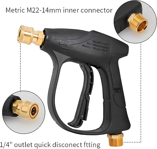 Pistola Idropulitrice, Lancia Idropulitrice, con 5 Ugelli Spray, con Connettore Rapido da 1/4' M22 14mm, Adattatore per Lavaggio Auto per Pulizia Auto, Pulizia Della Casa - Honorern