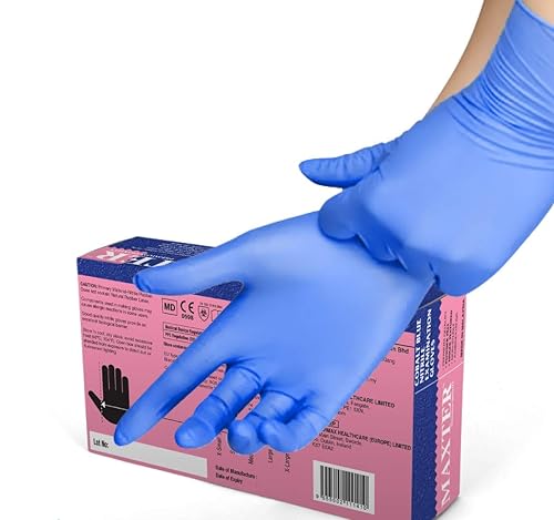 Guanti in nitrile usa e getta, senza talco, confezione da 100 guanti, colore: blu, S, 3 - Honorern