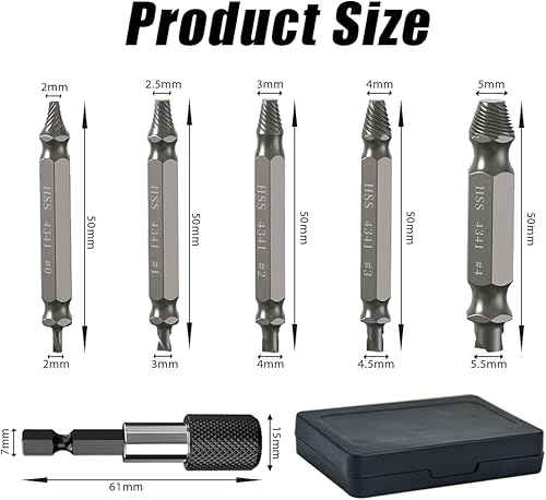 6 Pezzi Estrattore Di Viti, Di Estrattori Di Bulloni Danneggiati Dispositivo Di Rimozione Viti Dispositivo Di Rimozione Bullone Rotto In Acciaio H.S.S 4341 per Viti Danneggiati/Spellati - Honorern