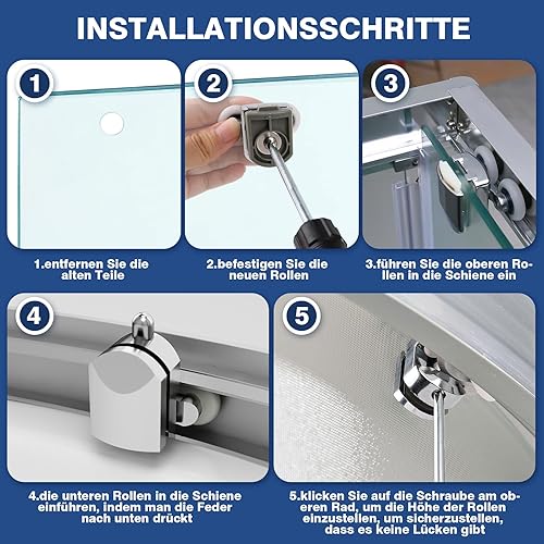 10 rotoli per box doccia, in lega di zinco, ruote da 23 mm, con blocco anti-collisione e viti, ruote di ricambio per porte curve per porte da bagno in vetro - Honorern