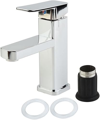 ZMdooreasy Rubinetto moderno per lavabo quadrato, miscelatore monocomando rubinetto del lavandino del bagno controllo dell'acqua calda fredda acciaio inossidabile finitura argento 170 mm design a - Honorern