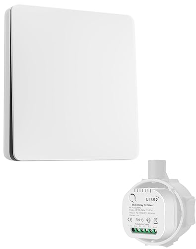 Interruttore Luci Senza Fili con Ricevitore 15A 220V, Interruttore Wireless Senza Batteria, Telecomando RF On Off Control a 2 Vie per Lampada LED, Bianco (2 Interruttori + 1 Ricevitore, 3 unità) - Honorern