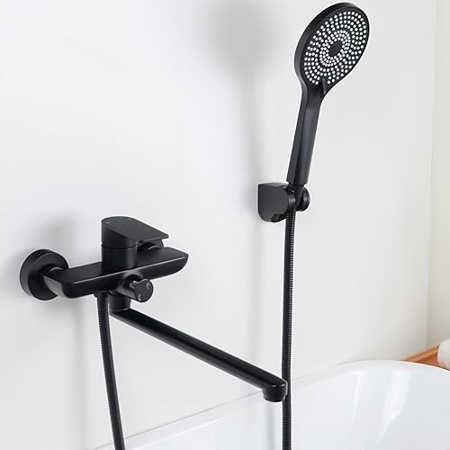 Rubinetto Vasca da Bagno, Miscelatore Vasca da Bagno con Doccetta, Rubinetto Doccia Bocca Lunga 30CM, Spazzolata, 8Y2OK - Honorern