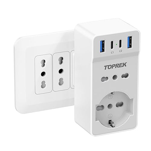 Presa Multipla USB Salvaspazio con 4 USB(C1 20W PD3.0), Spina Italiana, 6 in 1 Adattatore Multipresa Elettrica da Muro con 1 Schuko & 1 Prese IT & 2 Type-C & 2 Type-A, 4000W/16A (Bianco) - Honorern
