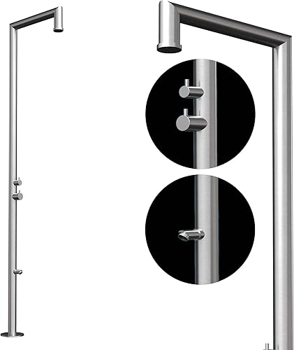 Four & More Design Doccia da Giardino per Esterni, per Piscina, Doccia a Pioggia, Colonna Doccia in Acciaio Inox V4A/316 Spazzolato, Modello Maui con Attacco per Acqua Calda e Fredda per Il Giardino - Honorern