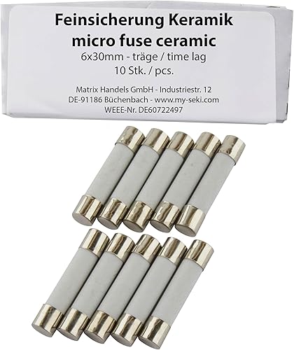 SeKi, confezione da 10 fusibili in ceramica, 1 A, 6 x 30 mm, fusibili in vetro, 250 V - Honorern