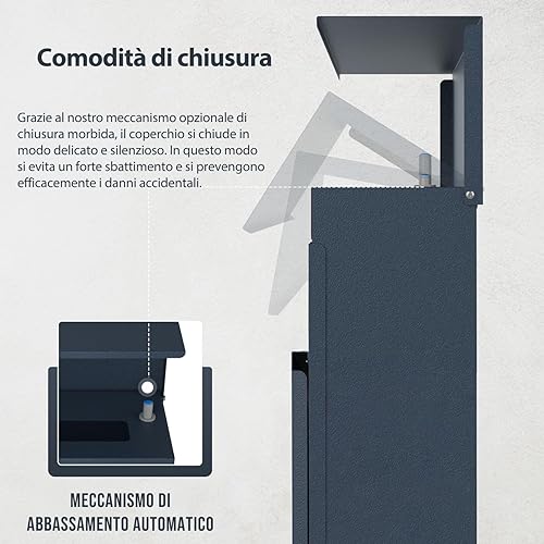 Cassetta delle lettere con scomparto per giornali in antracite, RAL 7016, personalizzabile, in acciaio inox, con nome della strada, con serratura - Honorern