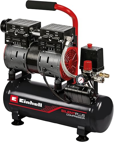 Einhell TE-AC 6 Compressore silenziato (220-240 V, 550 W, serbatoio aria 6 l, max 8 bar, portata aria max 75 l/min., cilindri 2, autolubrificato -no olio, carrellato, inc. 1 manometro, solo 57 dB(A)) - Honorern