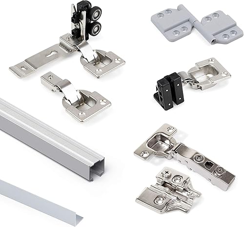 Emuca - Sistema per 2 ante scorrevoli in legno pensili e pieghevoli, con guida inferiore, pannelli non incluse, chiusura ammortizzata, alluminio anodizzato - Honorern