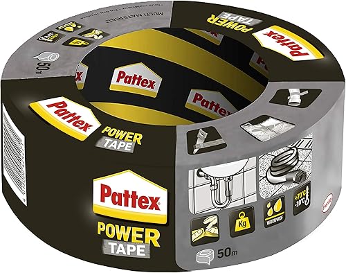 Pattex Power Tape, Nastro Telato Americano, Nastro Isolante Extra Forte per Carichi Pesanti, Per Tutti i Materiali, Impermeabile, Universale, Per Riparazioni, Fissaggio, Imballaggio, Grigio, 50m - Honorern