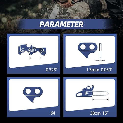 2 Catene per Motosega 0.325' 64 Maglie 1.3mm 38cm 050 - Honorern