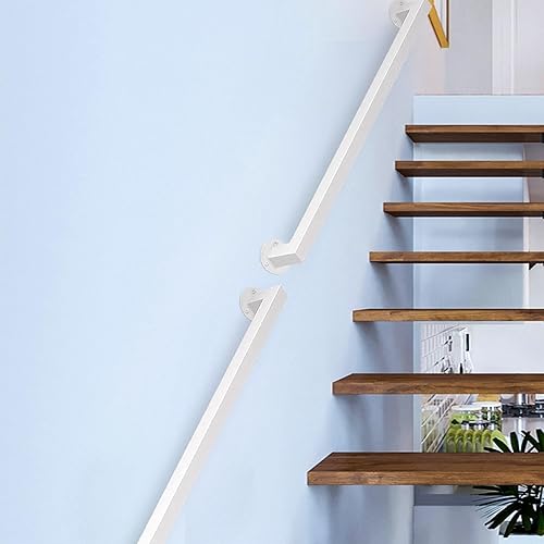 Ringhiera per corrimano per Scale 1 2 3 4 5 6 Metri Staffe per corrimano per Scale Supporto per Parete in Ferro battuto Bianco, corrimano per Scale per Interni ed Esterni(400cm) - Honorern