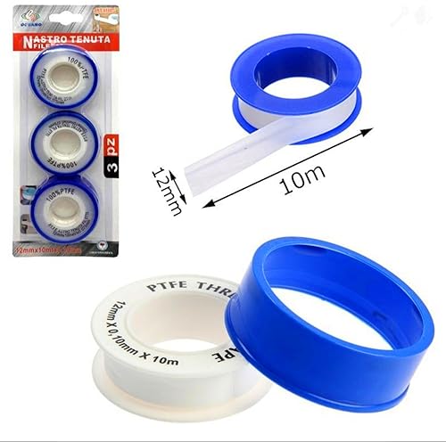 Nastro Sigilante per tubi idraulico, 3 pezzi -Teflon Idraulico In PTFE per Tubi, Rubinetti, Valvole, 12mm x 0.1mm x 10mt - Honorern