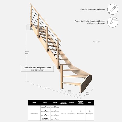 NOSTRA – Scala in legno con 1/4 di giro a sinistra in faggio - Honorern