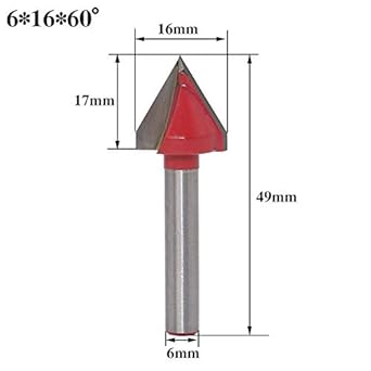 V-Groove Router Bit BE-TOOL - Punta in carburo a 2 scanalature, tipo V scanalatura, fresa a V, per incisione 3D, per legno, 60-150 gradi, gambo 6 mm, rosso - Honorern