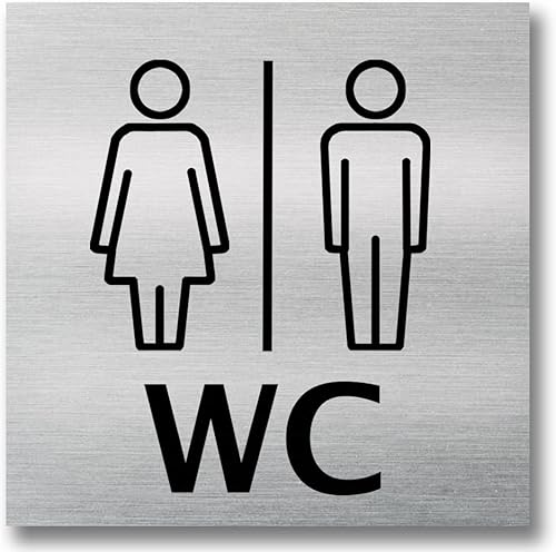 Targhetta porta WC donna uomo 12 cm x 12 cm grande toilette toilette (alluminio spazzolato donna e uomo) - Honorern