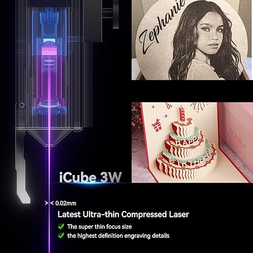 SCULPFUN iCube - Macchina per incisione laser 3 W, 0,02 mm, con filtro antifumo, incisione laser portatile, per legno, carta, pelle, 10000 mm/min, alta velocità - Honorern