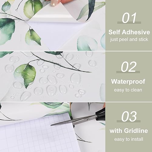 Carta da Parati Adesiva Muro Acquerello 30.5cmx300cm Carta da Parati Floreale Verde Foglie Decorazioni Parete Carta Adesiva Mobili Boho Botanico Rotolo Adesivo per Mobili Cassetto Camera - Honorern