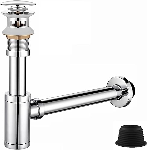 GOAMBUY Sifone universale per lavandino e lavabo, valvola di scarico pop-up, sifone antiodore, acciaio inossidabile, ottone, silicone, argento - Honorern