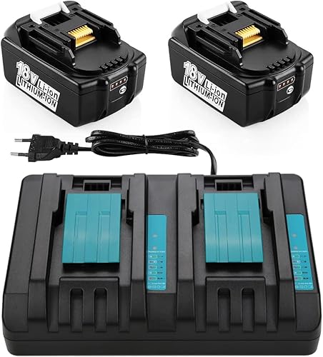 XNJTG Batteria di ricambio da 5,0 Ah, 18 V (indicatore di potenza LED in percentuale) per Makita 18 V BL1850 BL1850B BL1840 BL1830 con caricatore da 14,4 V-18 V, ricambio per DC18RC - Honorern