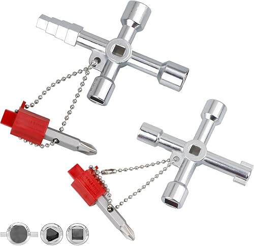 2 Pezzi Chiavi Universali per Armadio a 4 Vie, Chiavi Quadrate, Chiavi Triangolari, Chiave a Croce per Contatore Acqua, Contatori Elettrici, Radiatori Ascensori - Honorern