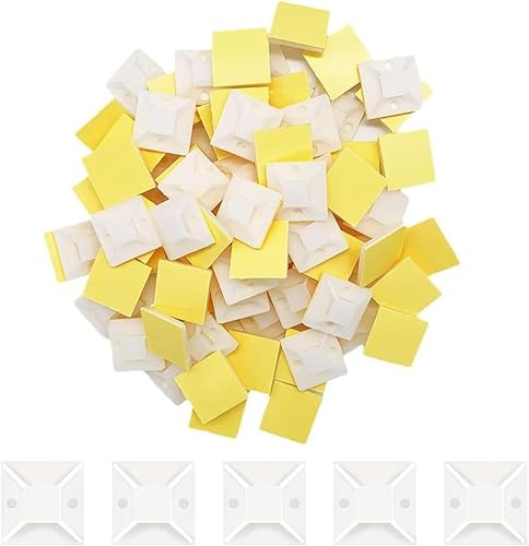 100 Pezzi Autoadesivo Clip Cavo Fermacavi Support Base per Fascette, Fascette Elettricista in Nylon Multiuso 20x20 mm - Honorern
