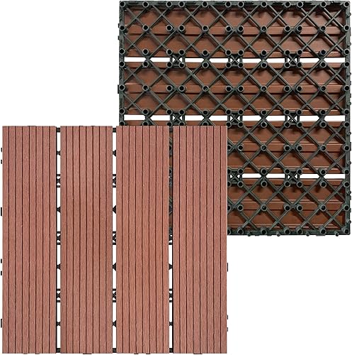 5m² WPC Piastrelle per Terrazze da Giardino 55 Pezzi Mattonelle per Patio 30x30cm Piastrella con Incastro Sistema e Drenaggio Griglia Pavimentazione per Esterni Laghetti (Type A, Marron) - Honorern
