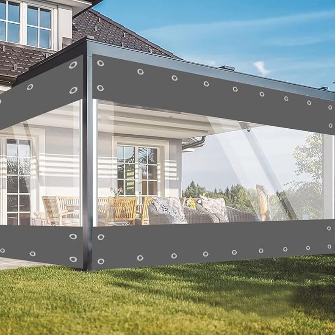 Jianyana 650G/㎡ PVC Teloni Impermeabili Occhiellati, Tenda Trasparente Esterno Telo Trasparente Impermeabile Esterno Per Gazebo Pergola(Cachi，2.4 * 2.4M) - Honorern