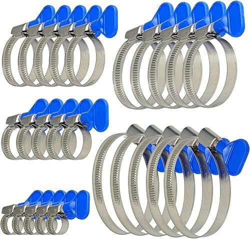 Set di Cinque Misure Fascette Stringitubo Inox, 10-70 mm, 25 Pezzi Fascetta Stringitubo, Regolabile Fascetta Metallica con Dado ad per Tubi Acqua, Gas e Piscinafascette Stringitubo (argento,blu) - Honorern
