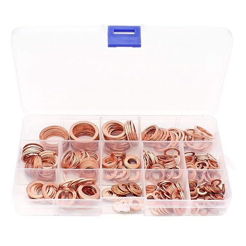 300 Pcs Rondelle Piatte, Guarnizione in Rame, Rondella Piatta in Rame, Kit di Classificazione Guarnizioni Piatte M5-M20 - Honorern