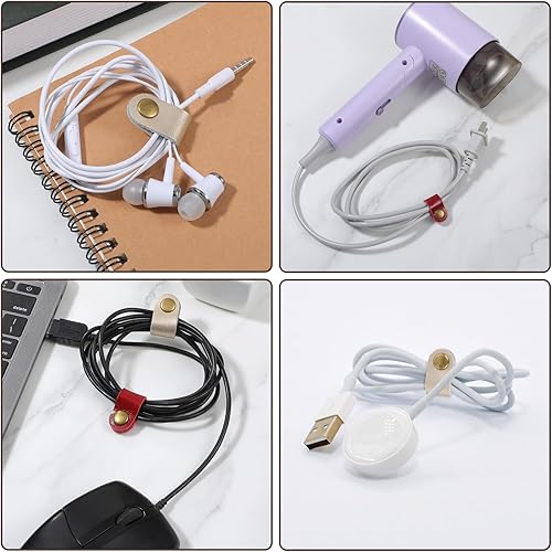 10 fascette stringicavo in pelle, per cavi elettrici, organizer per cavi di ricarica con chiusura a scatto, in pelle PU, per casa, ufficio, viaggi - Honorern